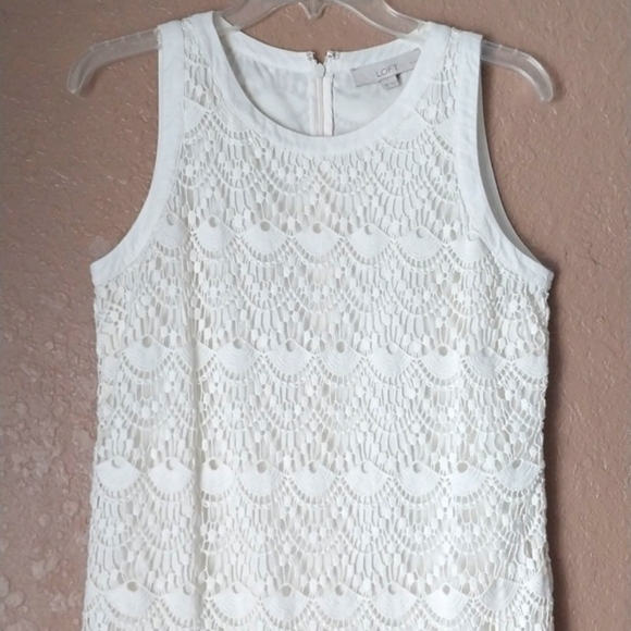 LOFT Dress Sheath Whìte Crochet Lace ScallopTheme Size 6P - Picture 4 of 12